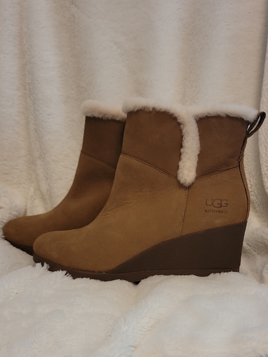 UGG Shoes - UGG Devorah Brown Suede Shearling-Trim Wedge Boots